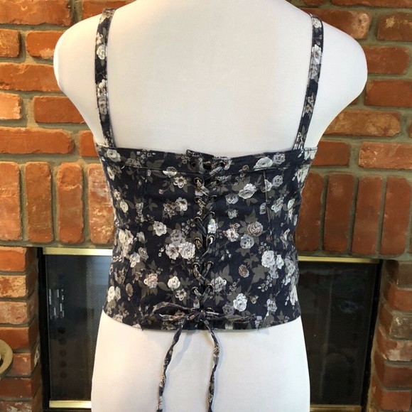 Vintage Blue Floral Bodice Corset Crop Shirt - Picture 6 of 7